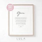 Personalised GRAN Poem A4 UNFRAMED PRINT Gran Gift Grandparent Poem Gift for Christmas Gift, Present to Gran from Grandchild Grandchildren