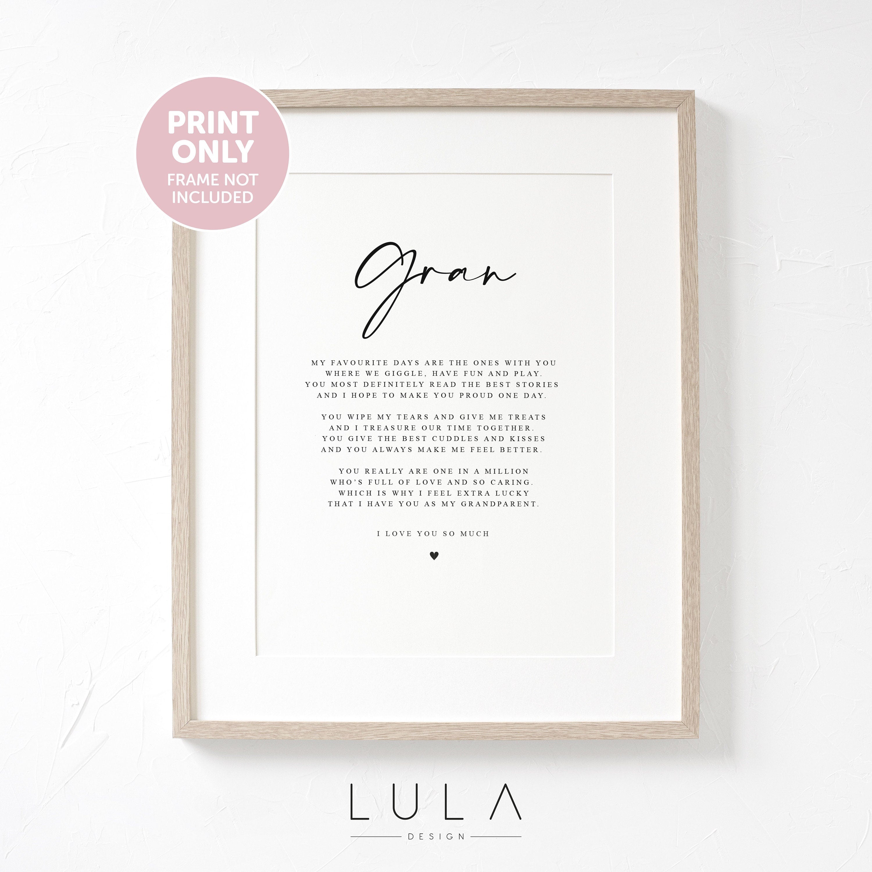Personalised GRAN Poem A4 UNFRAMED PRINT Gran Gift Grandparent Poem Gift for Christmas Gift, Present to Gran from Grandchild Grandchildren