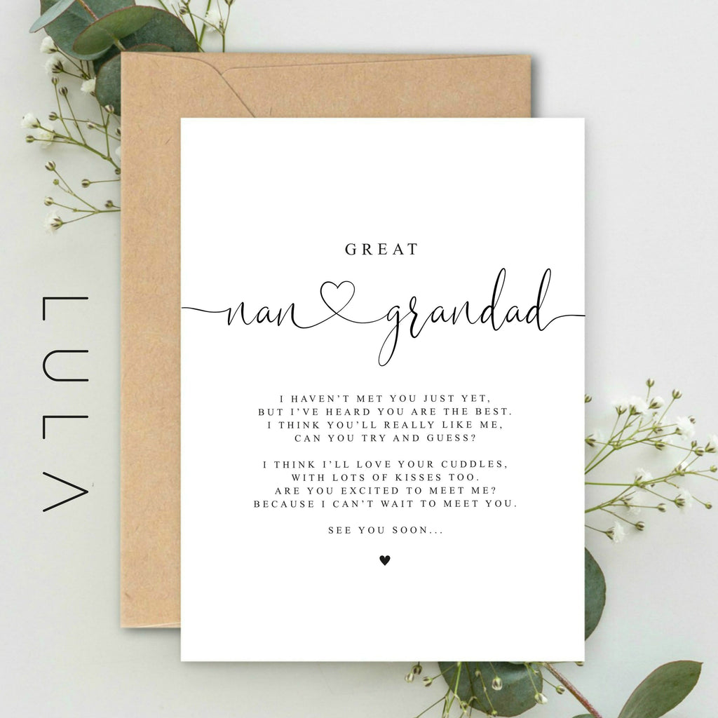 Great Nan Grandad to be Poem Pregnancy Announcement A5 Card with envelope, Pregnancy Reveal, Great Nan Grandad to be, Pregnancy Announcement
