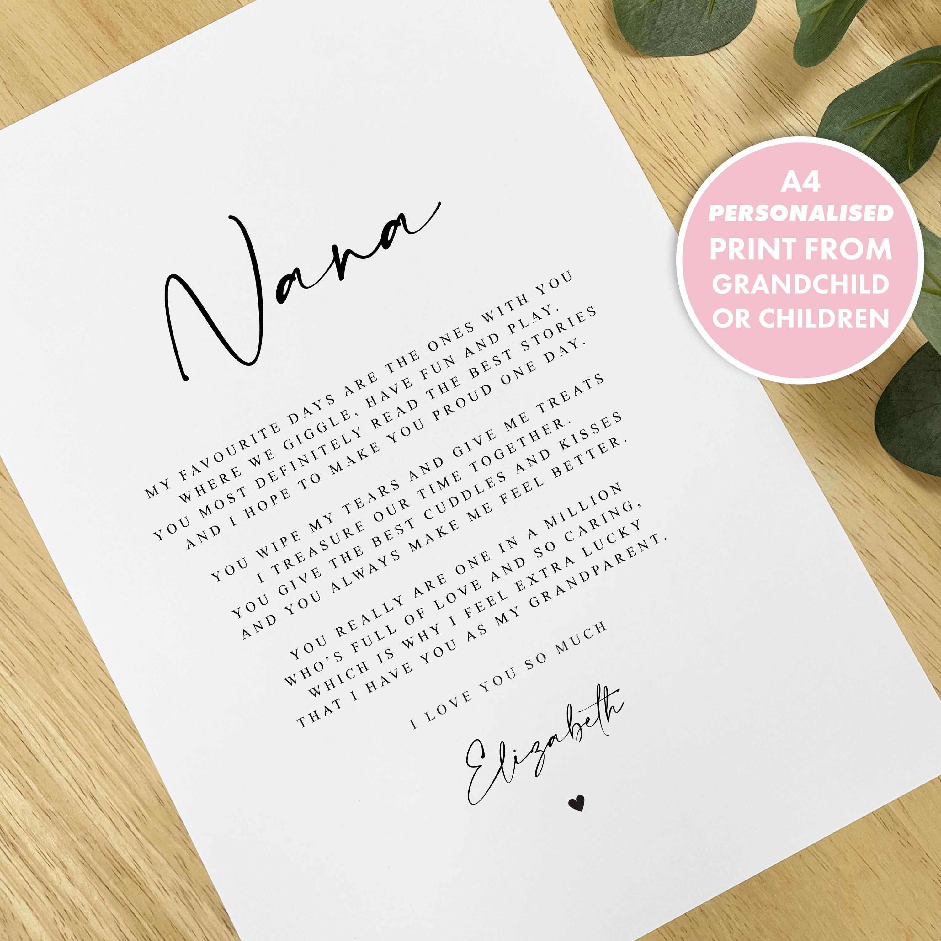 PERSONALISED NANA Poem A4 PRINT Nana Grandparent Poem Gift, Gift to Nana, Nana Christmas Gift, Present to Nana from Grandchild Grandchildren