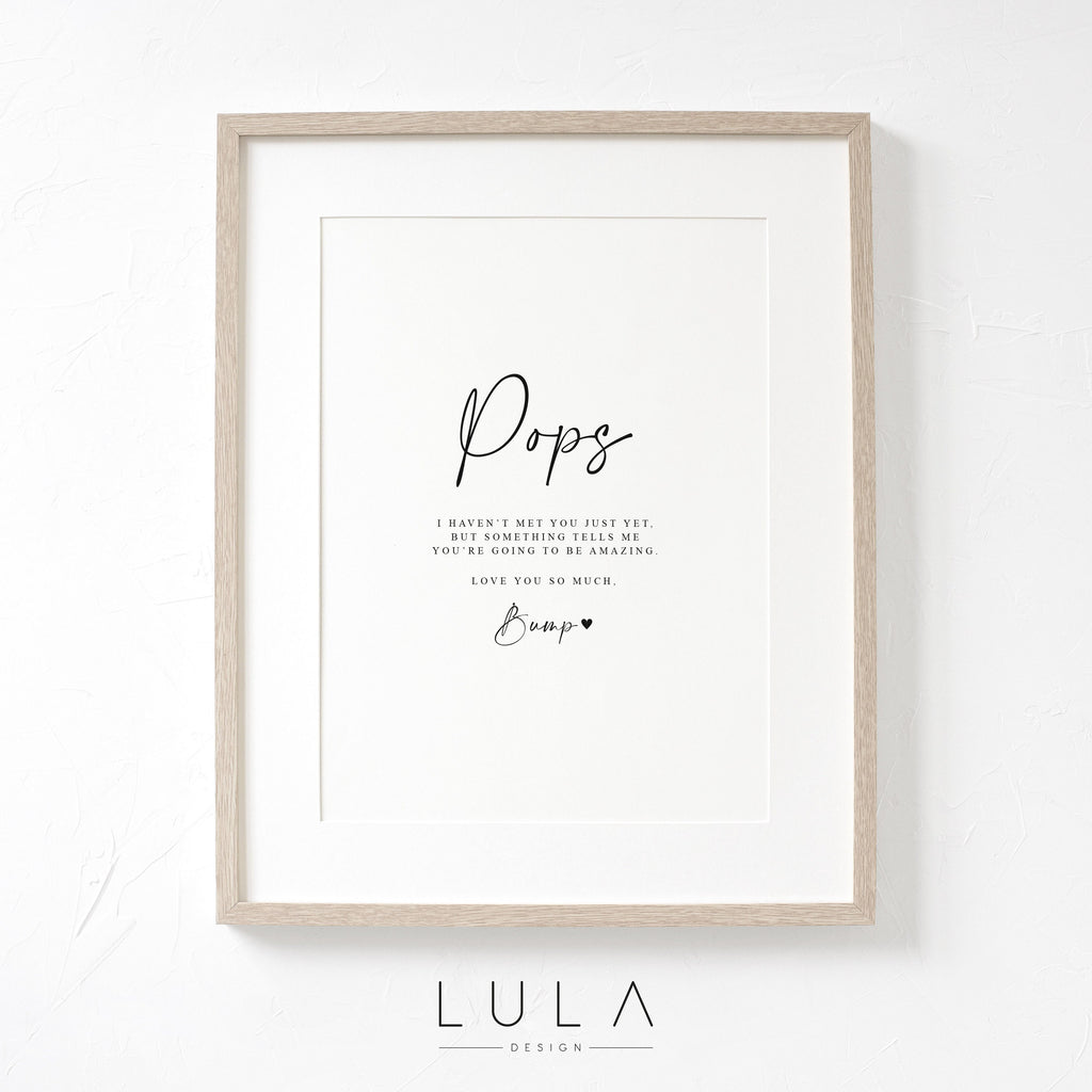 POPS Love from Bump A4 or A5 PRINT, Pregnancy Announcement, Pops to be Gift, Fathers Day Bump Gift, New Grandparent Gift Announcement