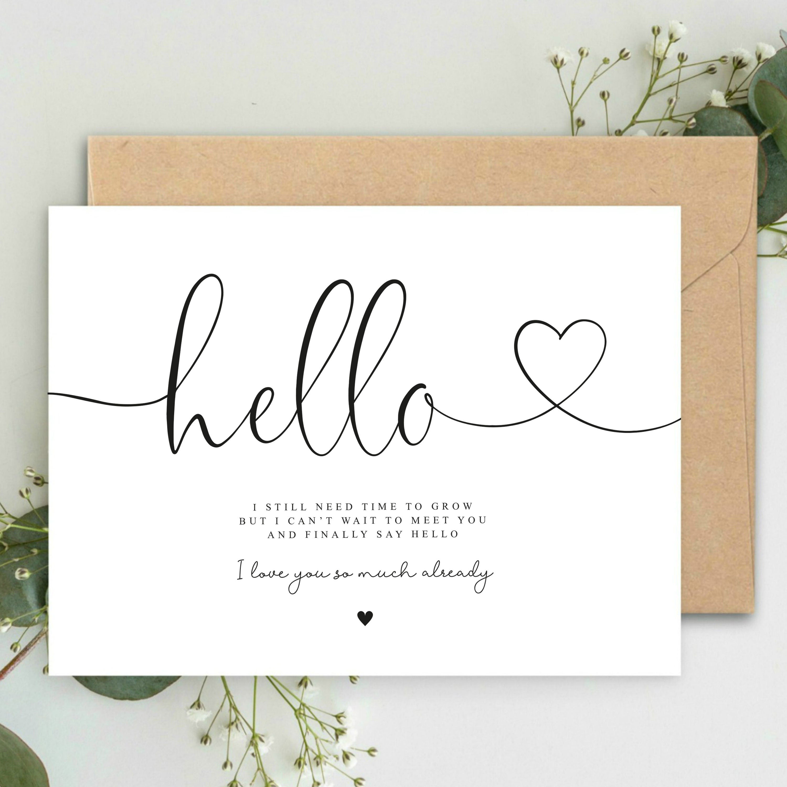Hello Pregnancy Announcement A5 Card with envelope, I still need time to grow but I can't wait to say Hello, Pregnancy Reveal Christmas Card