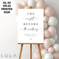 PERSONALISED A1 A2 or A3 Black and White The Night Before the Wedding PRINTED Sign Elegant minimal wedding sign decor