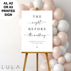 PERSONALISED A1 A2 or A3 Black and White The Night Before the Wedding PRINTED Sign Elegant minimal wedding sign decor