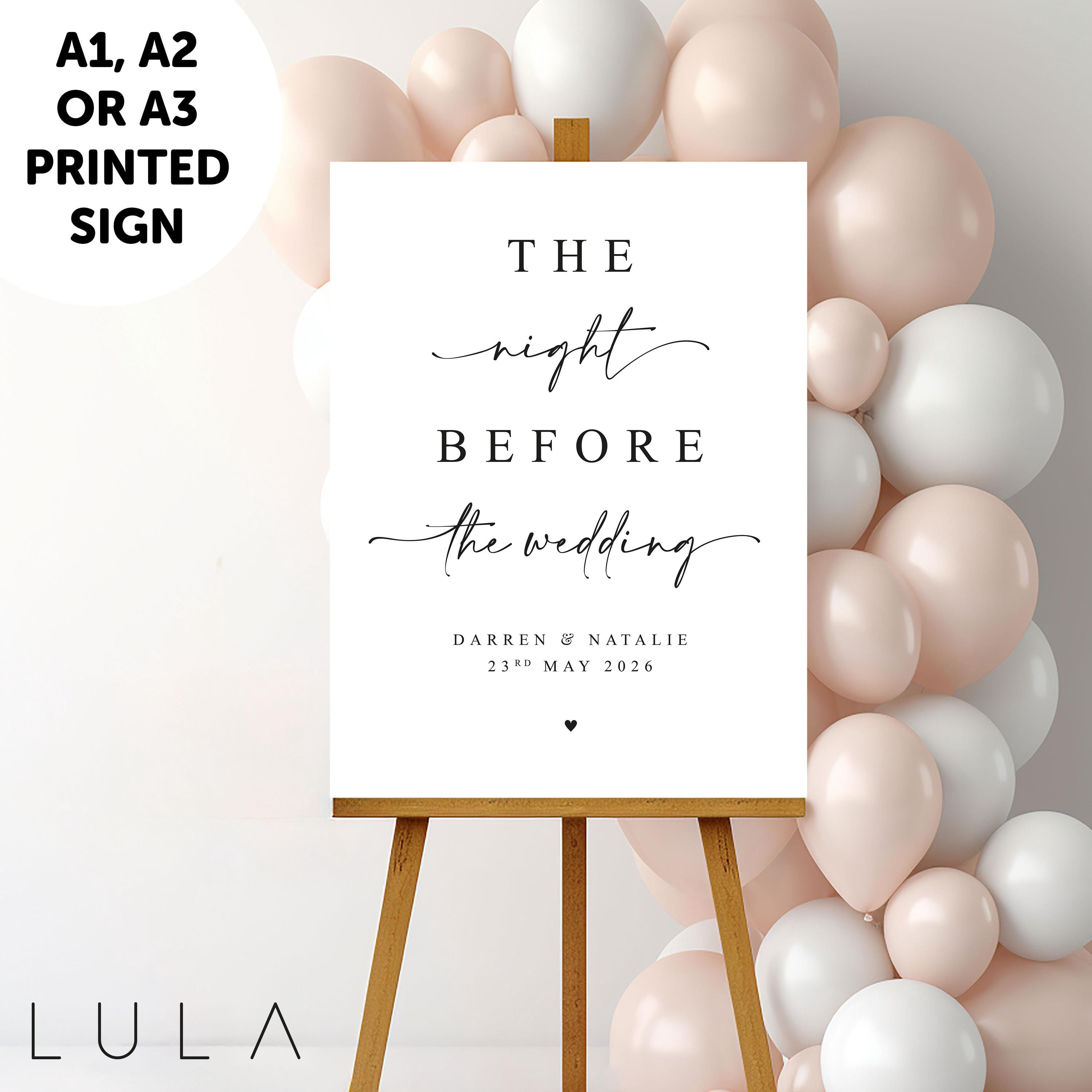 PERSONALISED A1 A2 or A3 Black and White The Night Before the Wedding PRINTED Sign Elegant minimal wedding sign decor