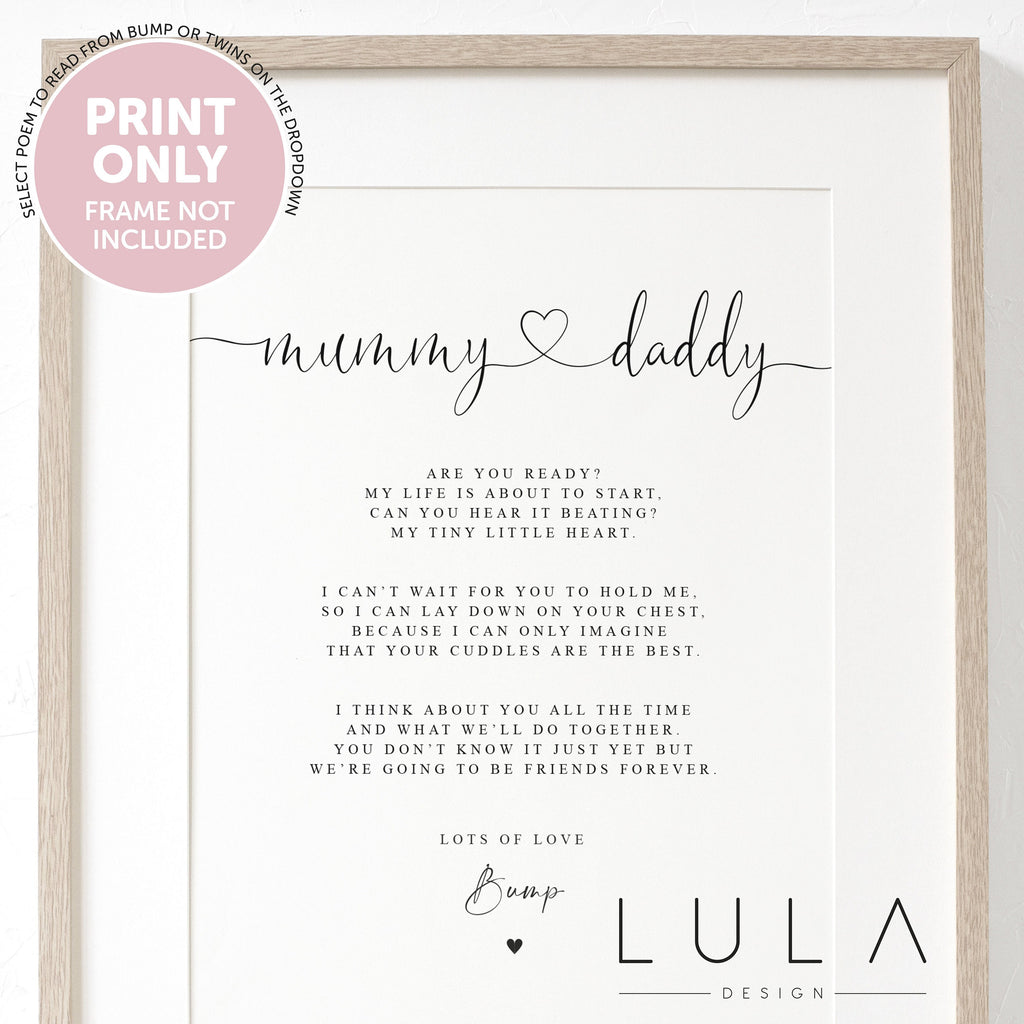 PERSONALISED Mummy and Daddy to be Poem from Bump or Twins A4 PRINT New Parents to be Christmas Gift Pregnancy Reveal Mummy & Daddy to be
