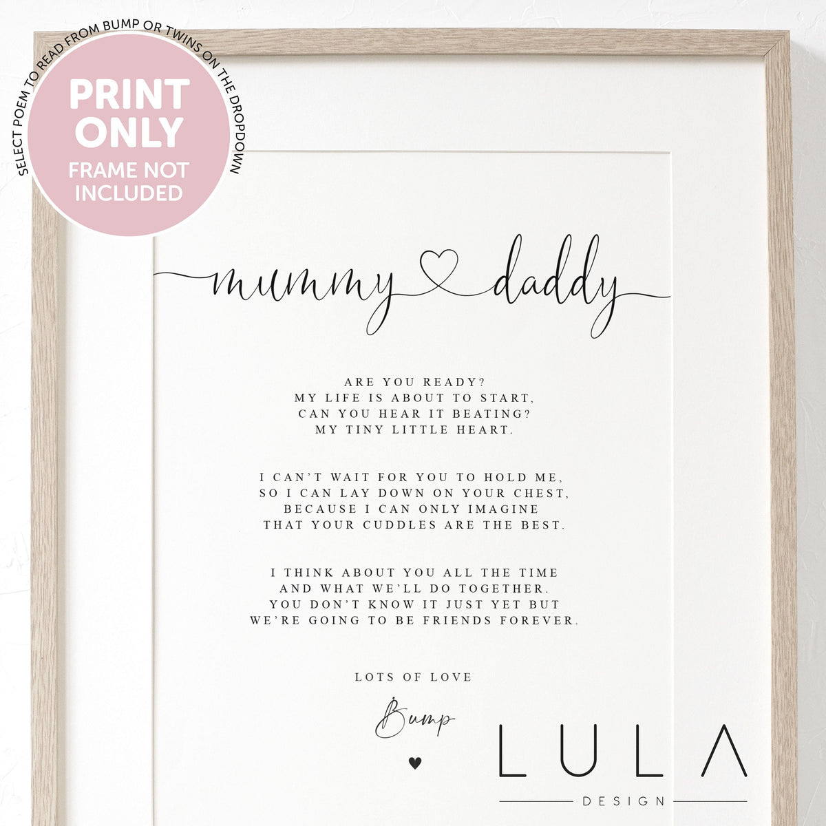 PERSONALISED Mummy and Daddy to be Poem from Bump or Twins A4 PRINT New Parents to be Christmas Gift Pregnancy Reveal Mummy & Daddy to be