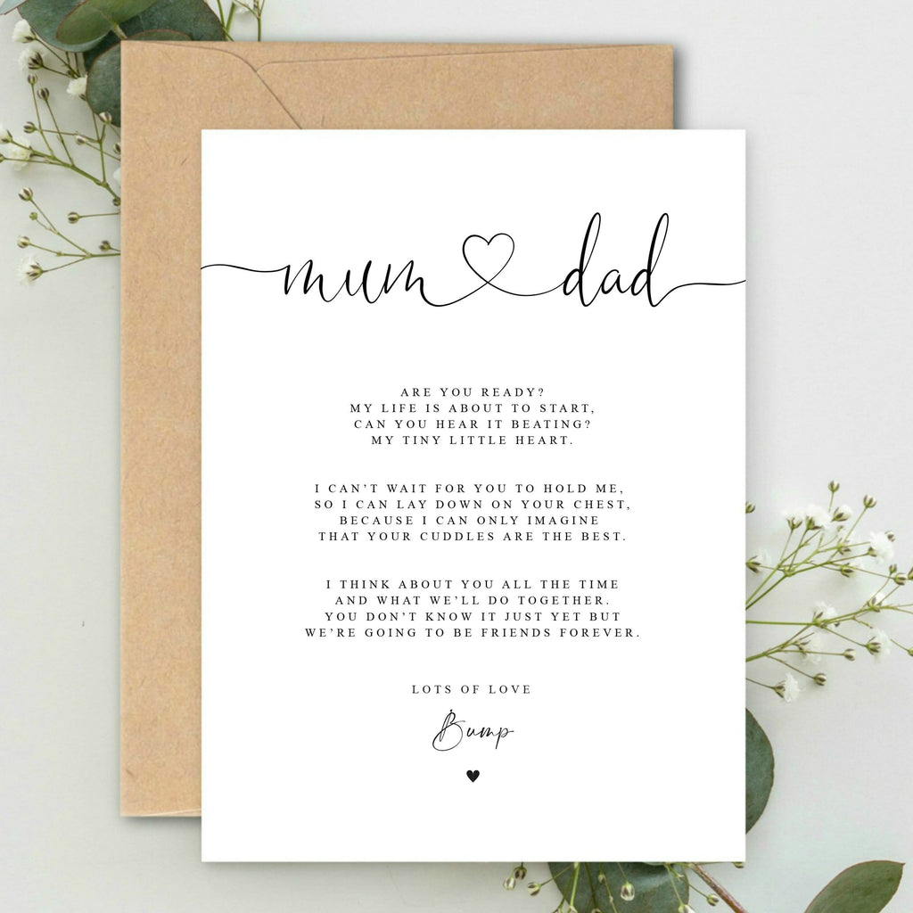 NEW - Mum and Dad to be Pregnancy Poem Gift A5 Card with envelope, Baby Shower Card, Parents to be Card, New Baby Card, Pregnancy Card