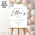 PERSONALISED Eucalyptus Hen do PRINTED Welcome Sign Elegant Hen Do Welcome Sign Eucalyptus Theme Sign Green White hen do