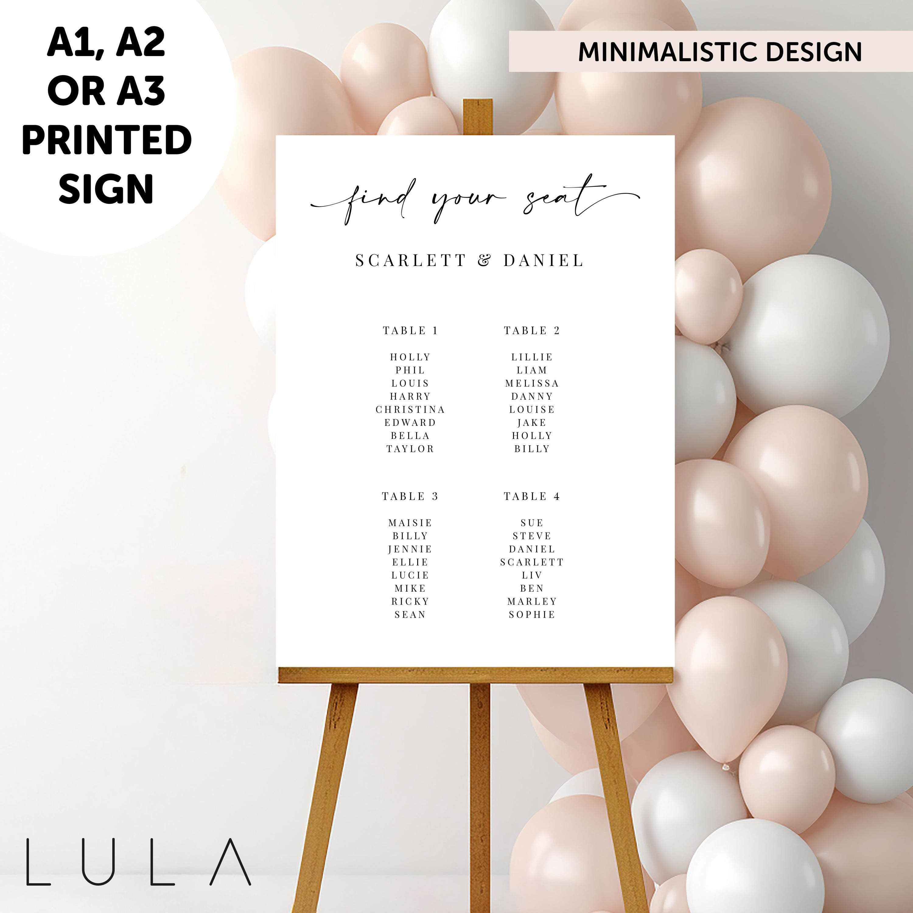 PERSONALISED A1 A2 A3 Black and White Wedding Seating Table Plan PRINTED Welcome Sign or DIGITAL download Elegant minimal wedding sign decor