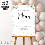 PERSONALISED Eucalyptus Hen do PRINTED Welcome Sign Elegant Hen Do Welcome Sign Eucalyptus Theme Sign Green White hen do