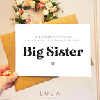 To a wonderful little girl, you're going to be an amazing BIG SISTER A5 Greeting Card & Envelope, promoted to Big Sister card Sibling Reveal