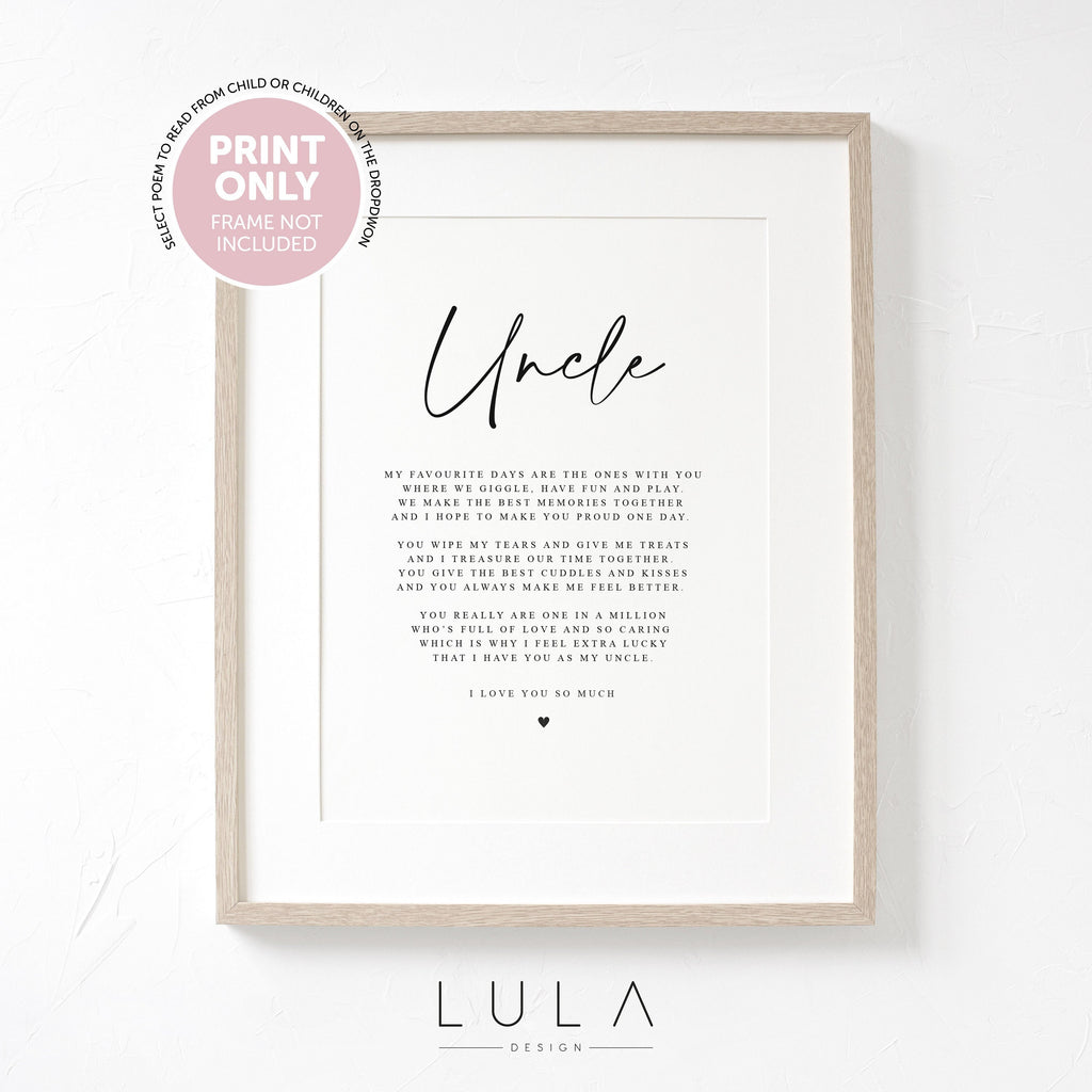 Personalised Uncle Poem A4 Unframed PRINT from Niece Nephew, Uncle Birthday Poem Gift, Niece Nephew, Uncle Christmas Gift, Gift for Uncle