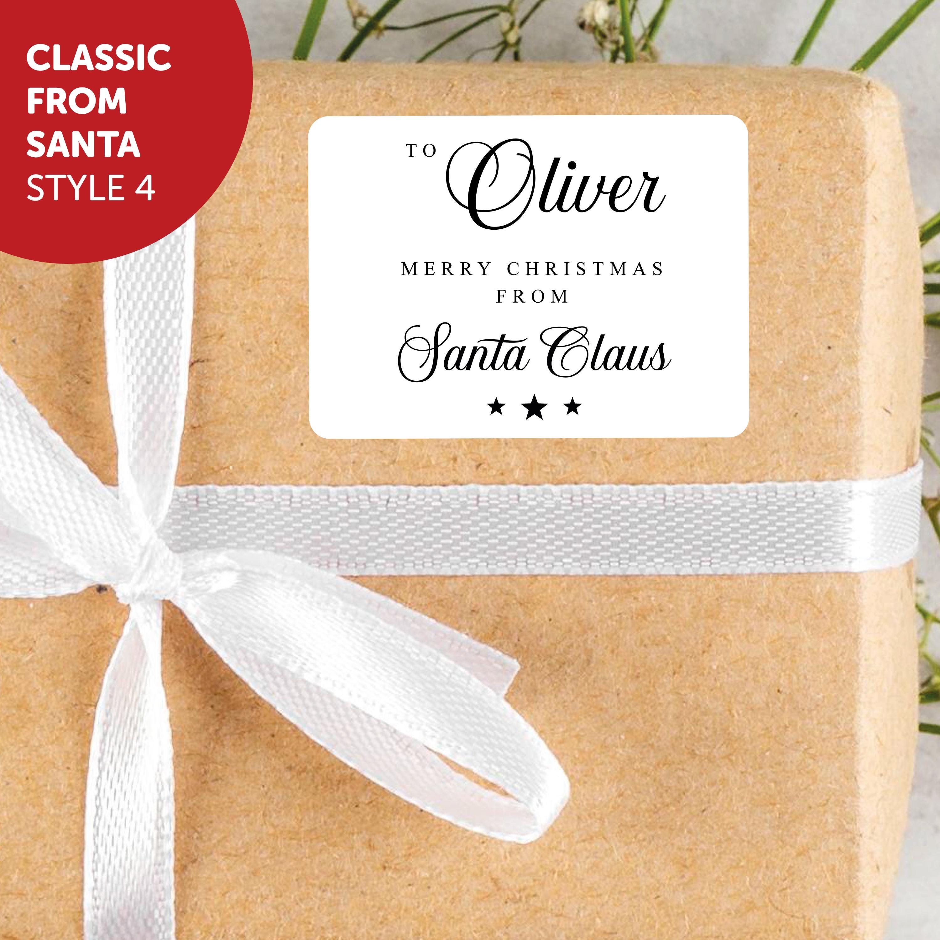 KIDS PERSONALISED 18 x Name Merry Christmas from Family Mum Dad Santa Christmas Sticker Gift Tags Xmas Labels Kids Name Present Gift Bag Tag