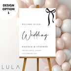 PERSONALISED A1 A2 or A3 Black and White Bow Welcome to our Wedding PRINTED foamex Welcome Sign Elegant minimal sign decor