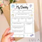 All About Daddy A5 Card with envelope, Dad Questionnaire, Daddy Birthday Card, Fathers Day Keepsake Card, All about Daddy, Father's Day Card