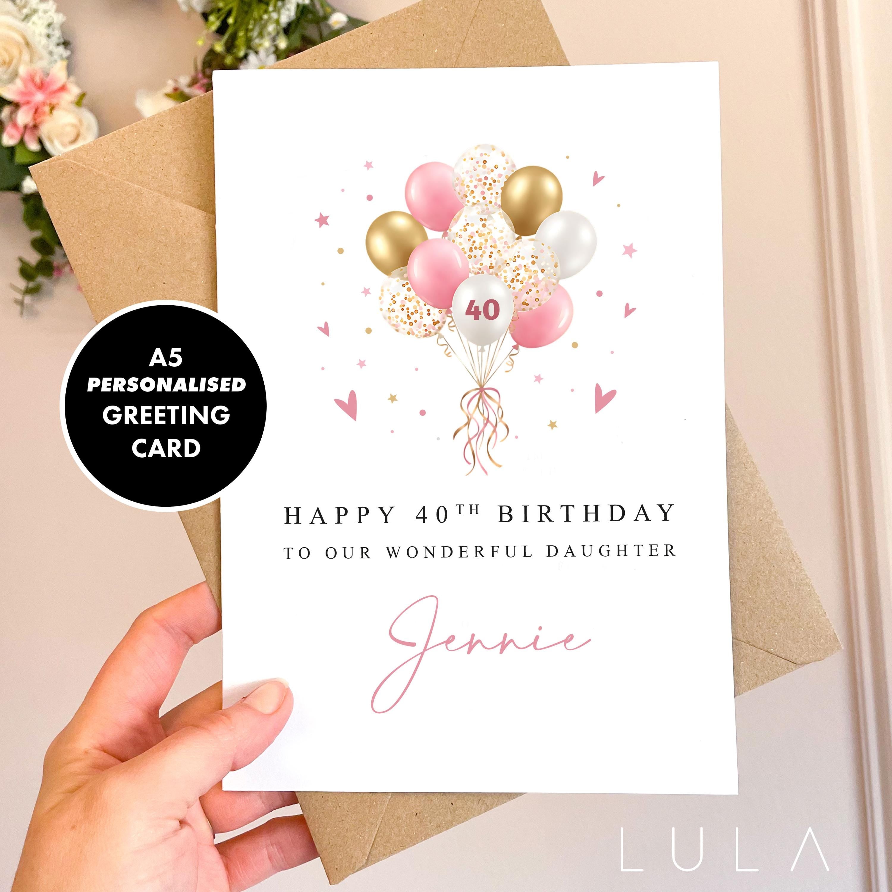 PERSONALISED Happy Birthday Pink Gold Balloon A5 Greeting Card with Kraft envelope Personalised Greeting Girls Friend birthday Card daughter