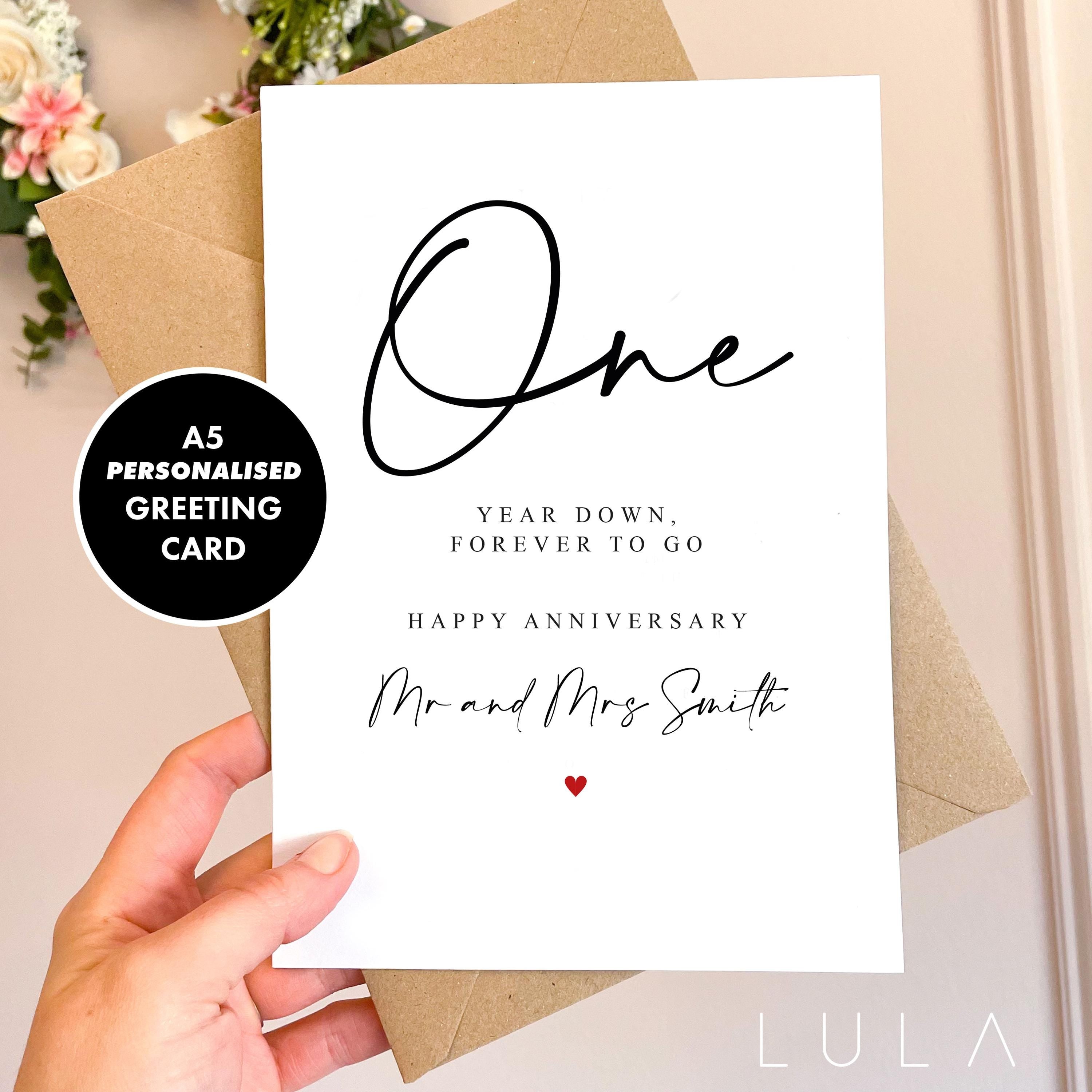 PERSONALISED One year Down, Forever to go A5 Card with envelope Valentines Card One Year Anniversary Card Valentines Gift 1 year Anniversary
