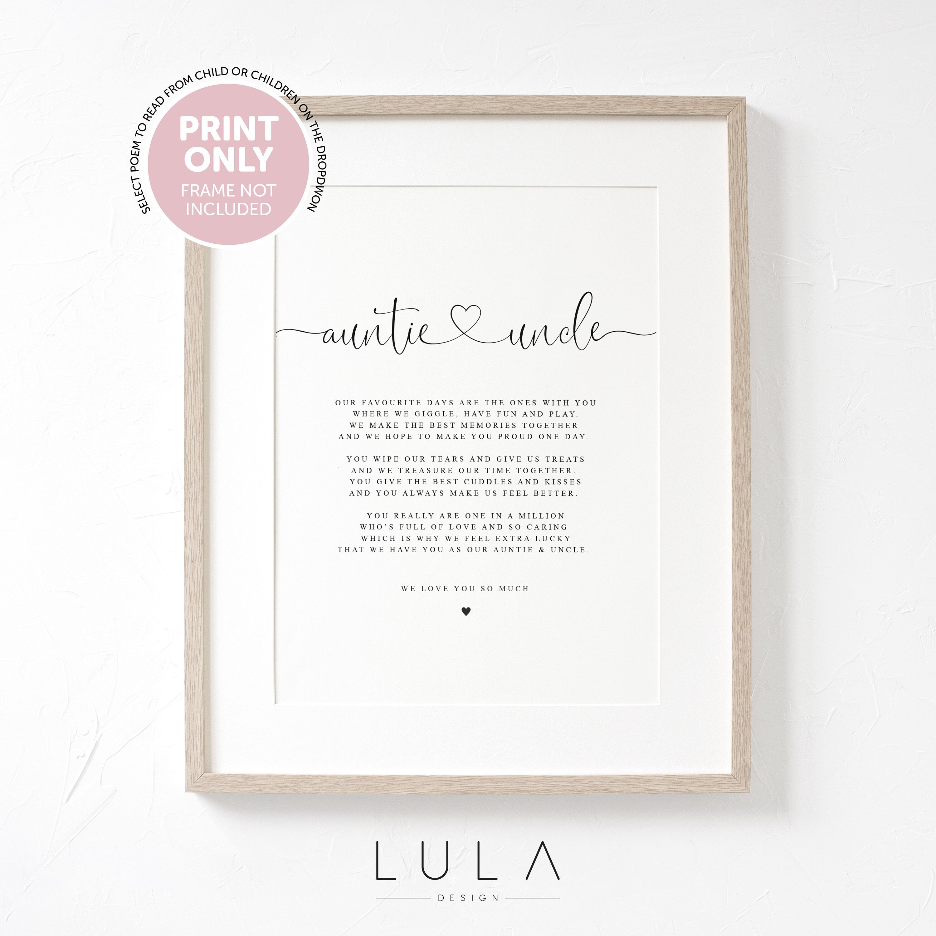 PERSONALISED Auntie & Uncle Unframed Poem A4 PRINT, Auntie and Uncle Poem Gift, Gift from Niece Nephew, Auntie Uncle Christmas Gift
