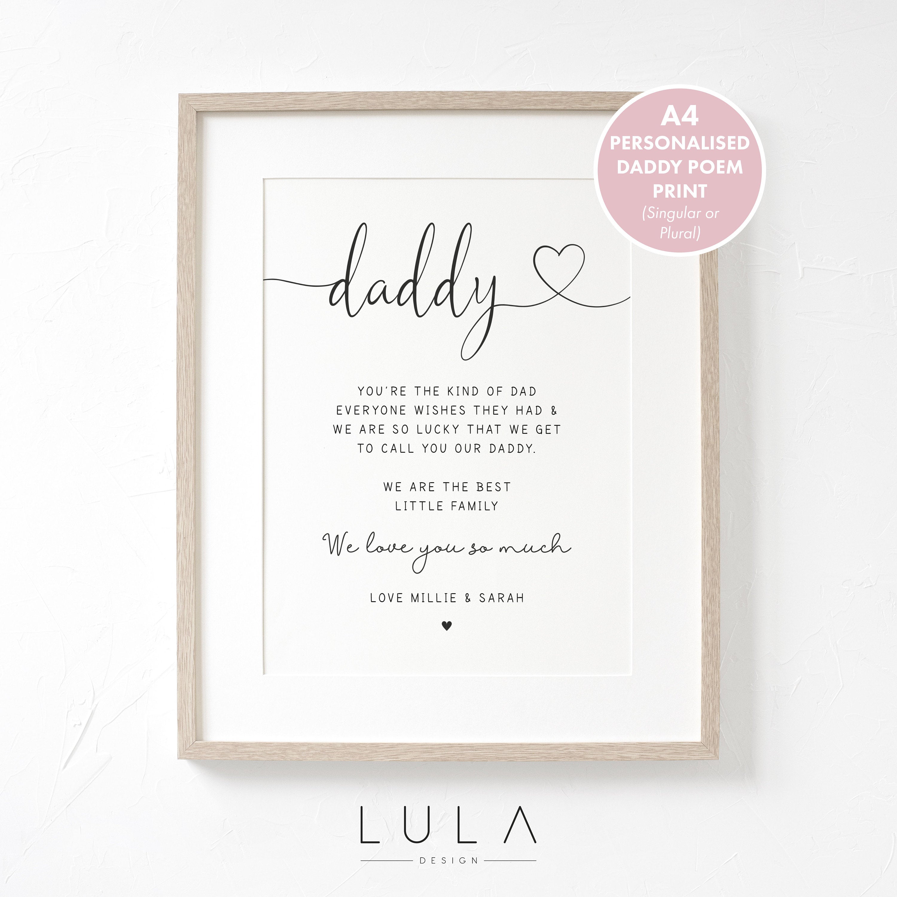 Personalised A4 Daddy Unframed Print from Child or Children, Daddy Birthday Daddy wishes they had, Fathers Day Gift for Daddy Child Children