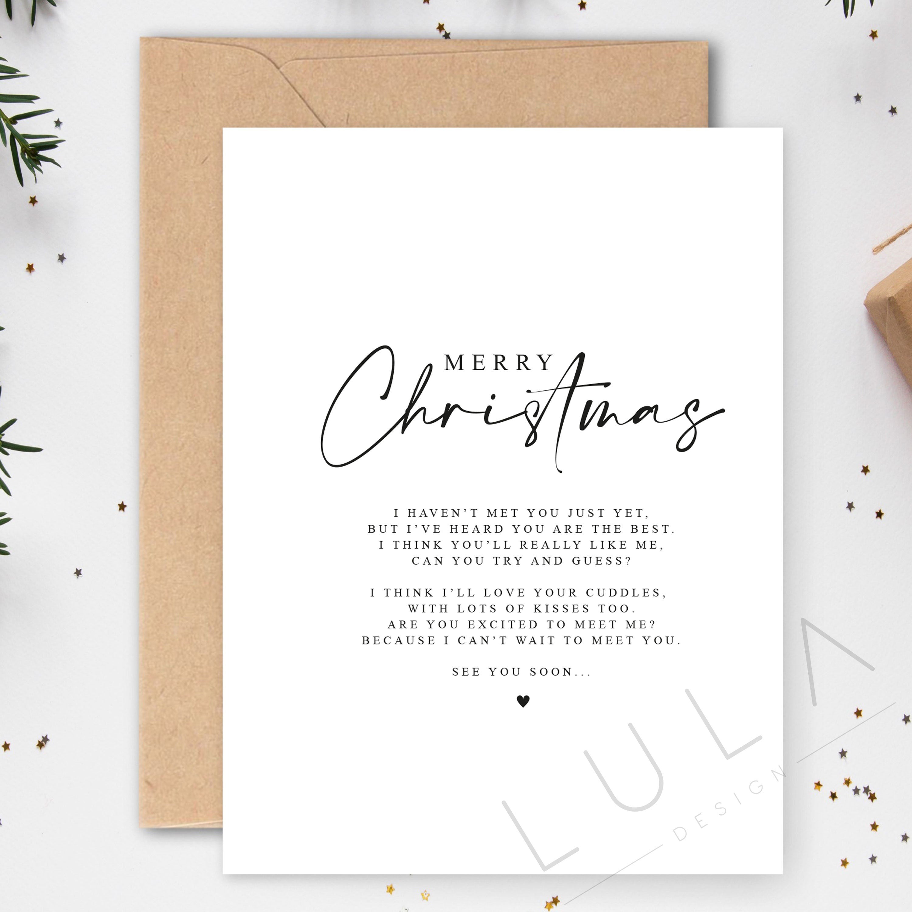 Merry Christmas Pregnancy Announcement A5 Card with envelope, Family, Pregnancy Announcement, Pregnancy Reveal, Friends, Christmas Card