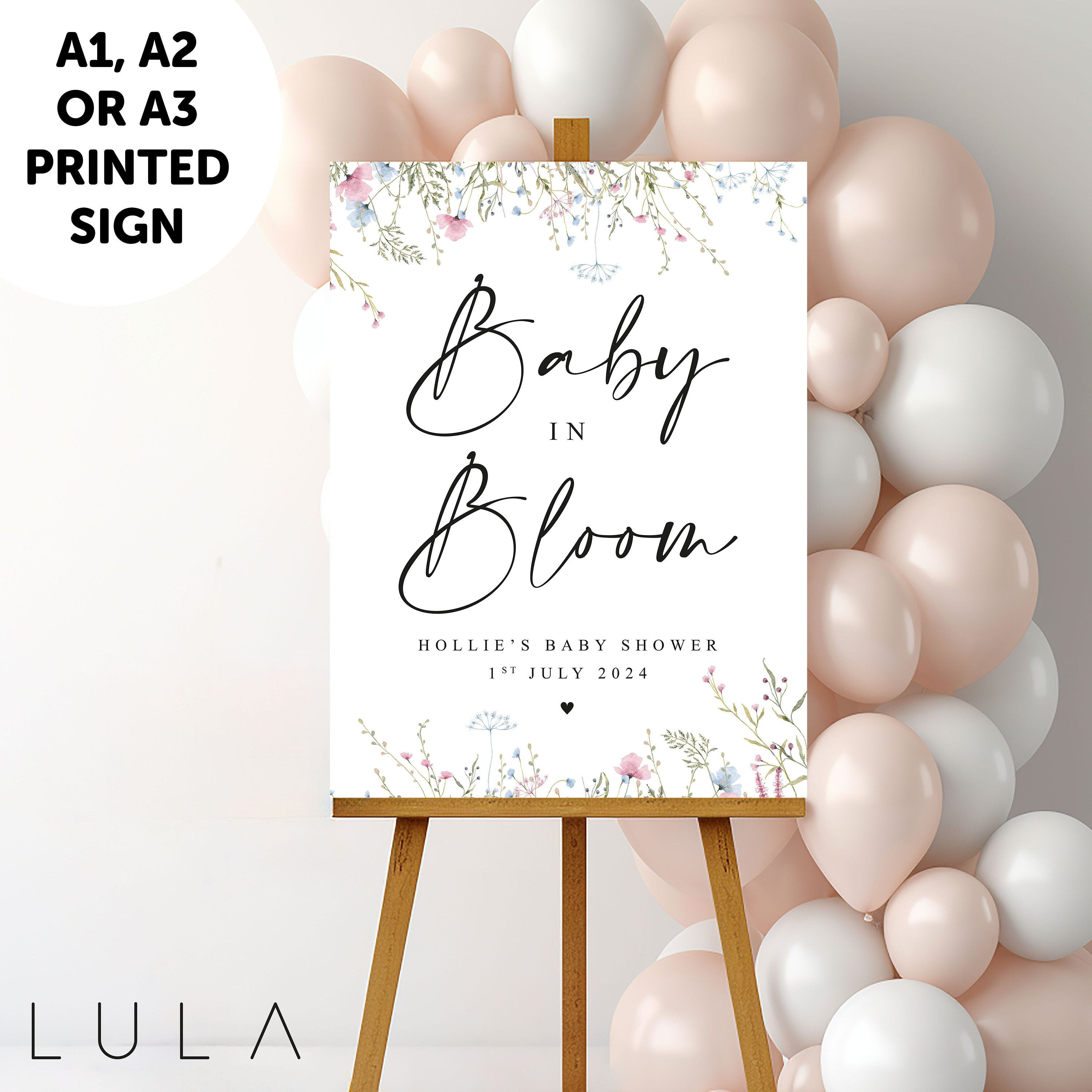 PERSONALISED Pink Blue Floral Baby Shower Sign PRINTED Wildflower Baby Shower Party Baby Welcome Sign Baby in Bloom