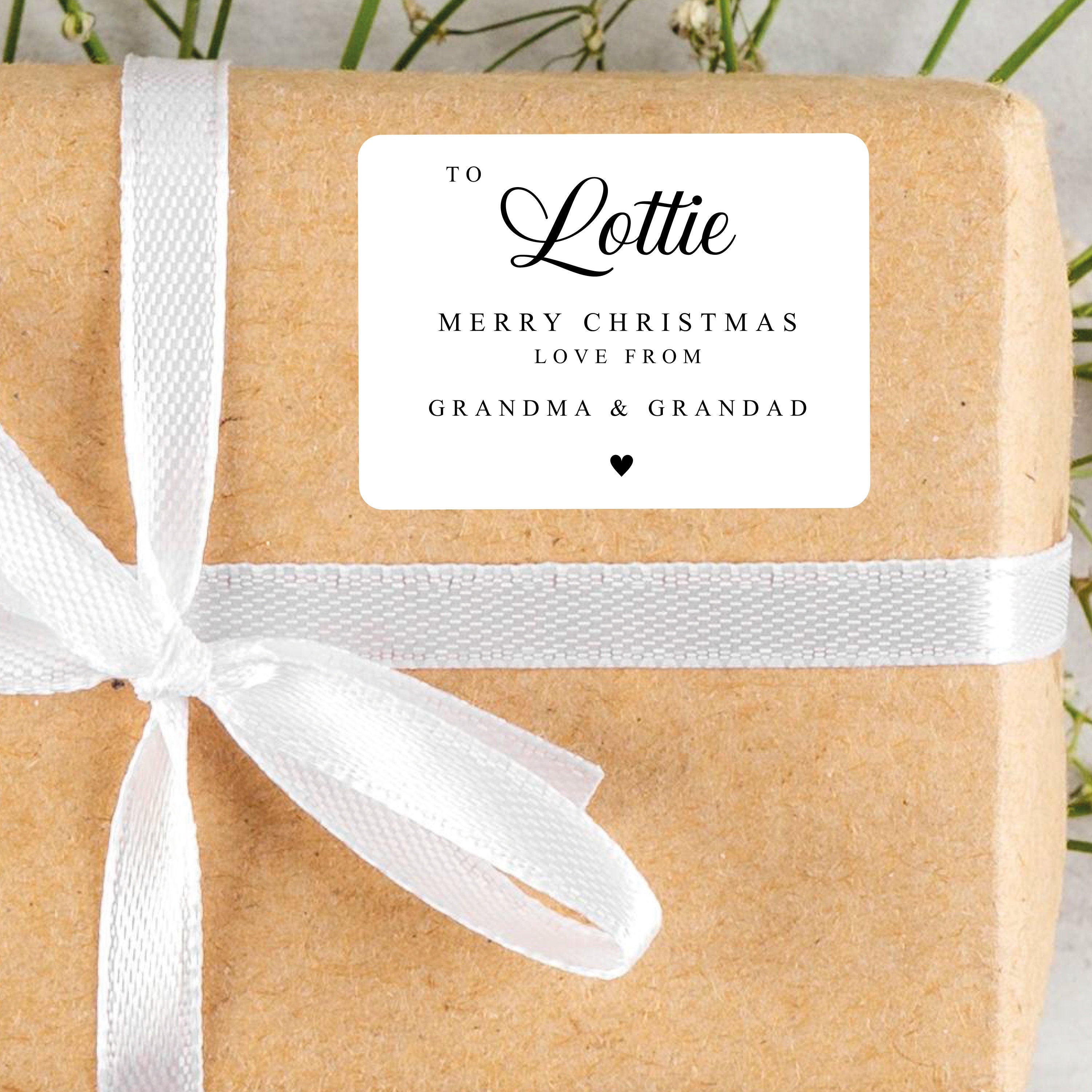 KIDS PERSONALISED 18 x Name Merry Christmas from Family Mum Dad Santa Christmas Sticker Gift Tags Xmas Labels Kids Name Present Gift Bag Tag