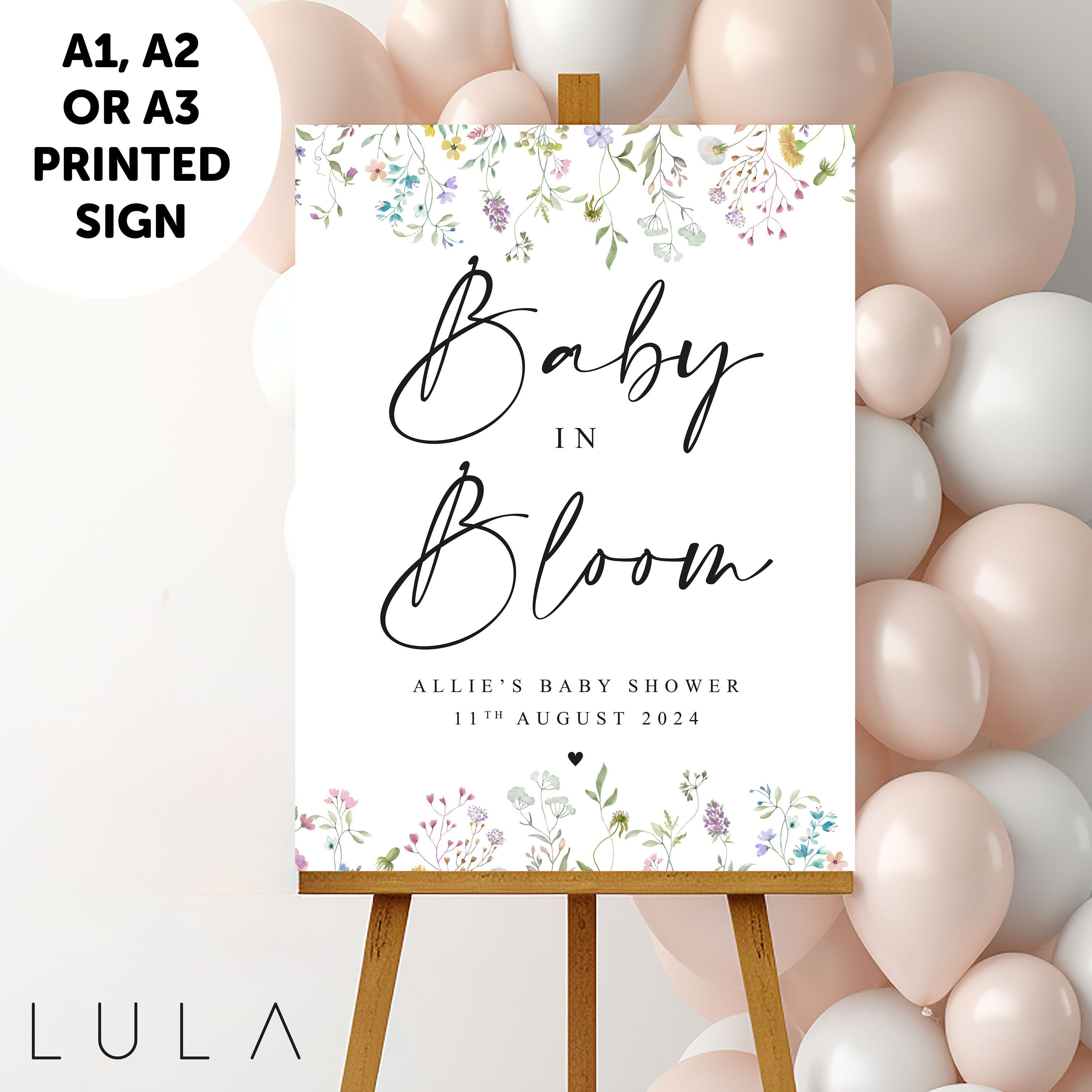 PERSONALISED Multi Colour Wild Flower Floral Baby Shower Sign PRINTED Wildflower Baby Shower Welcome Sign Baby in Bloom