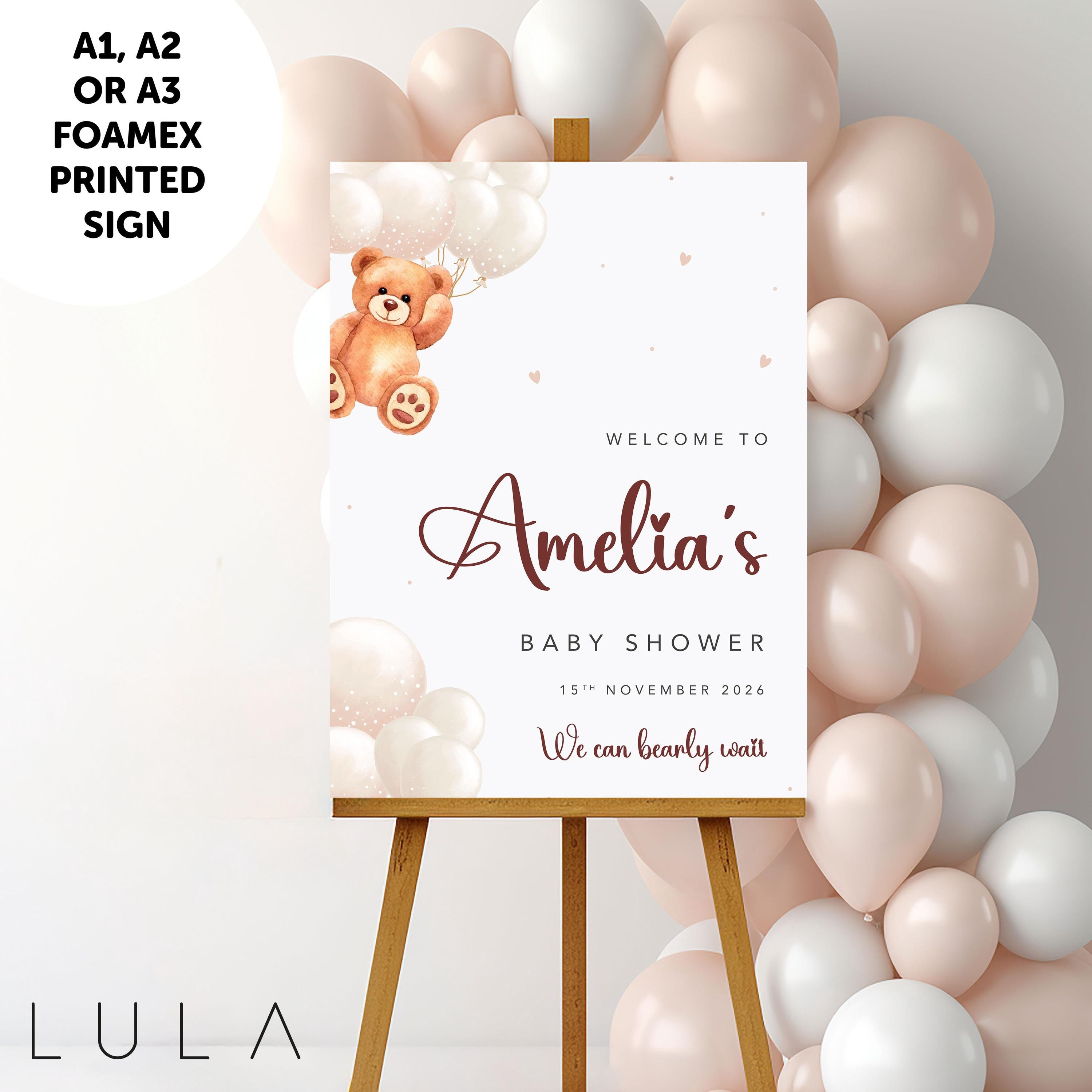 PERSONALISED We can Bearly Wait Teddy Bear Neutral Beige Balloons Unisex Baby Shower Sign PRINTED Foamex Neutral Beige Baby Shower