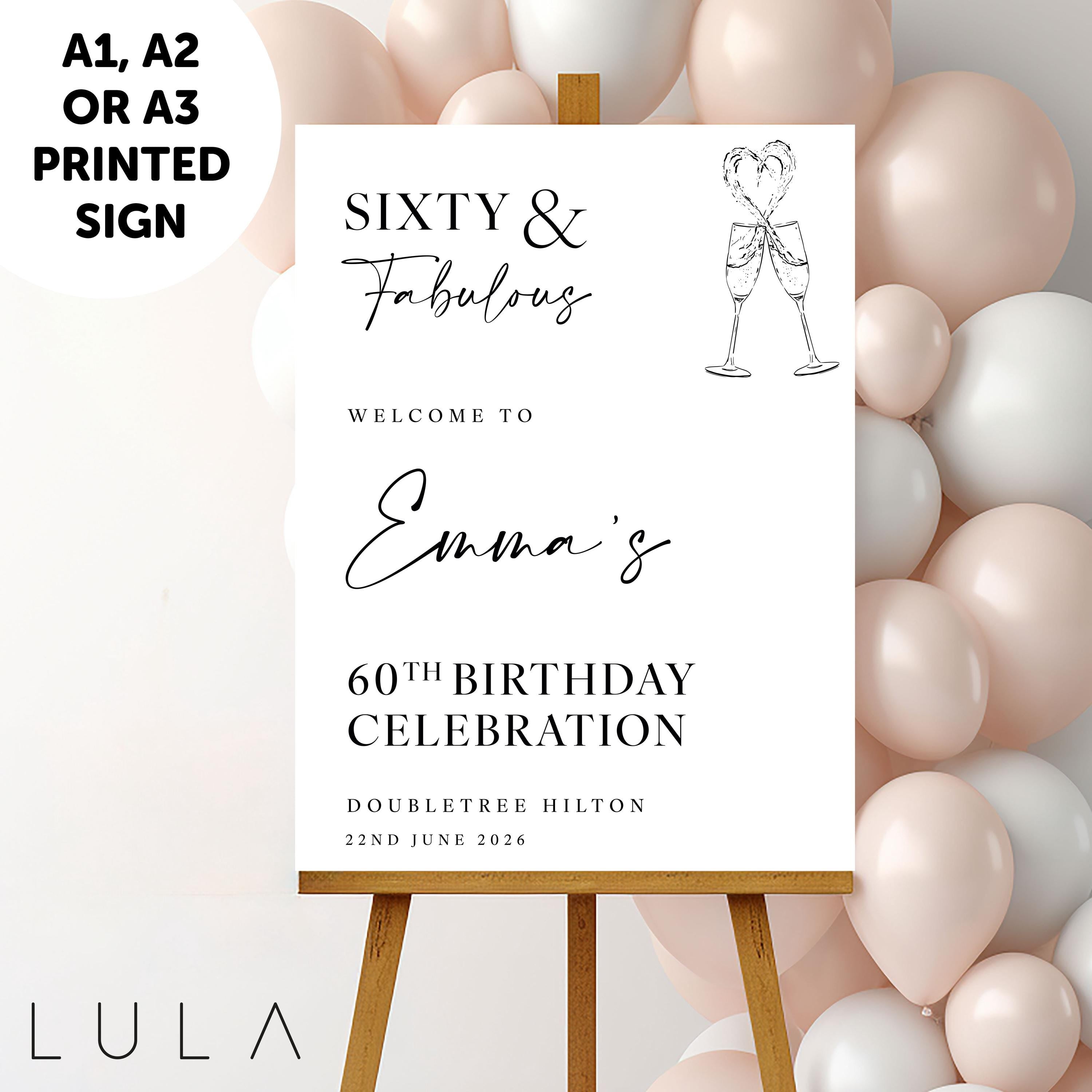 PERSONALISED Black & White Forty Fabulous Minimal Birthday Party Sign 20th 30th 40th 50th 60 PRINTED Foamex Sign Minimal Welcome Sign Drinks
