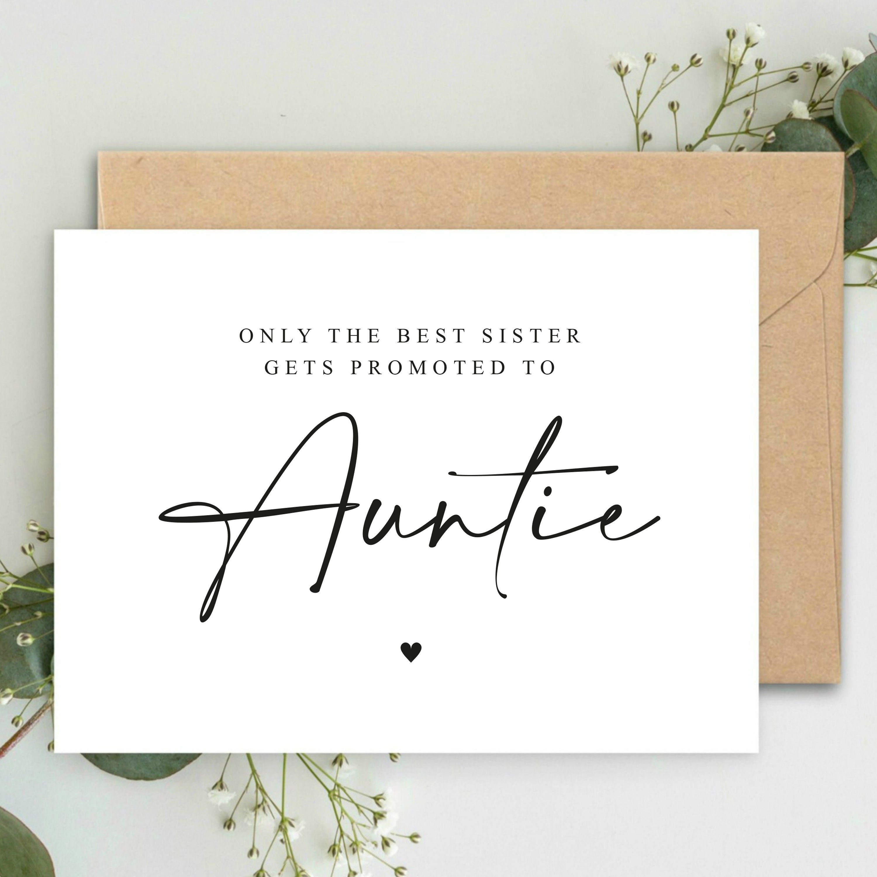 Only the Best Sister gets promoted to Auntie Pregnancy Announcement A5 Card with envelope, Sister Auntie Pregnancy Announcement reveal card