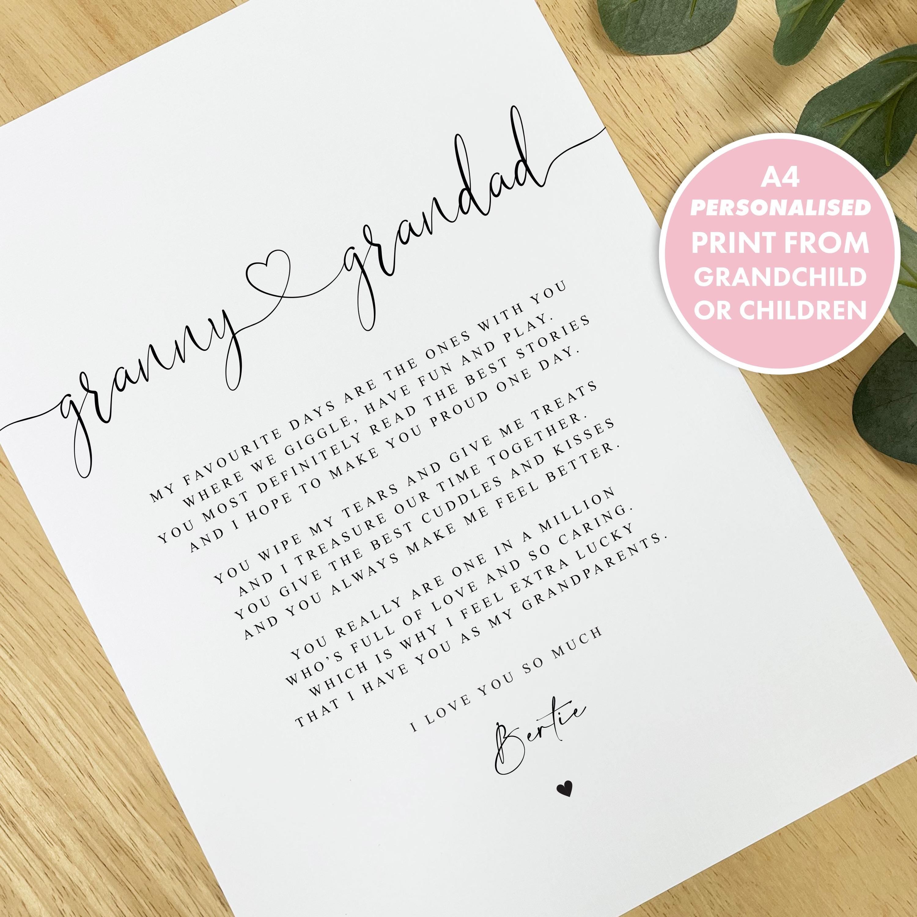 Granny and Grandad Poem A4 or A5 PRINT, Granny and Grandad Gift, Grandparent Poem, Gift for Grandparents, Grandparent Christmas Gift, Granny