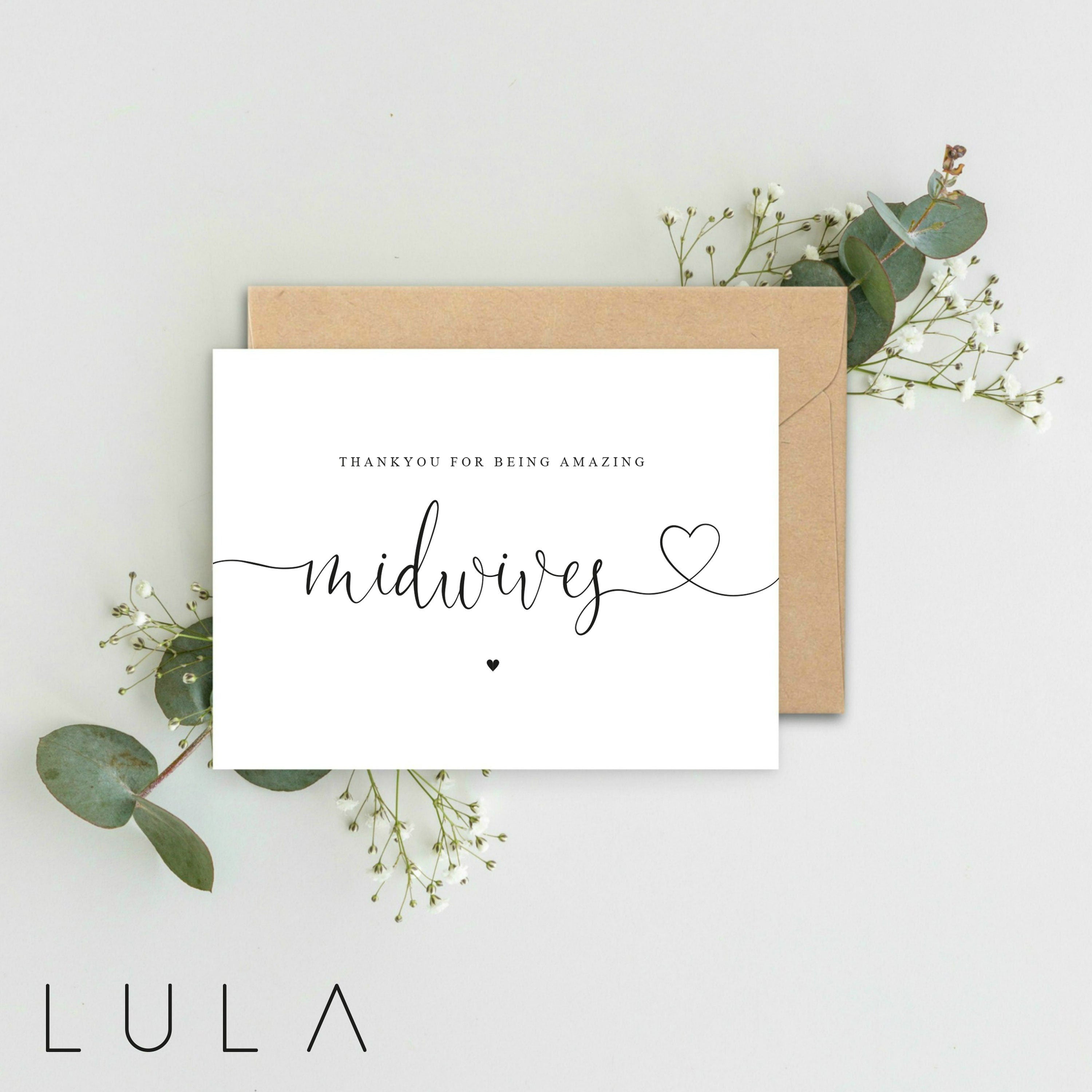 Thank you for being amazing MIDWIVES A5 Card & Kraft envelope, Midwives Card, Thank you NHS Midwives Card, Minimalistic Black and White