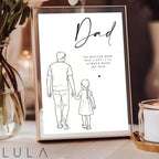 A4 Fathers Day Print Line Drawing, Little girl always needs her Daddy, To Daddy from Daughter gift idea, fathers day gift idea, Dad birthday