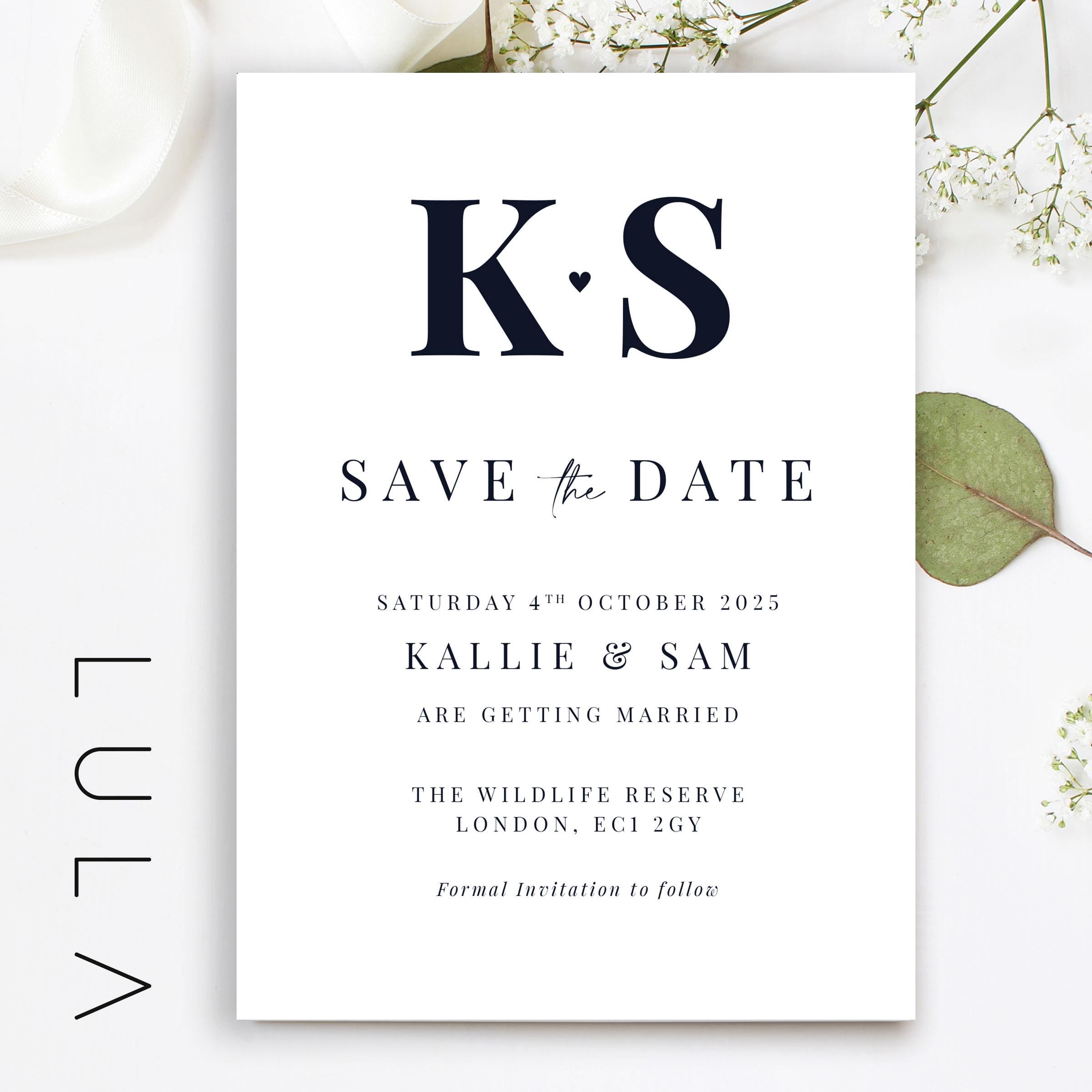 PERSONALISED Navy and White Save The Date Printed Invitations, Navy theme wedding Save The Dates with Envelopes, Typography Save the Dates