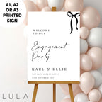 PERSONALISED A1 A2 or A3 Black and White Bow Welcome to our Engagement PRINTED Foamex Welcome Sign Elegant minimal sign decor