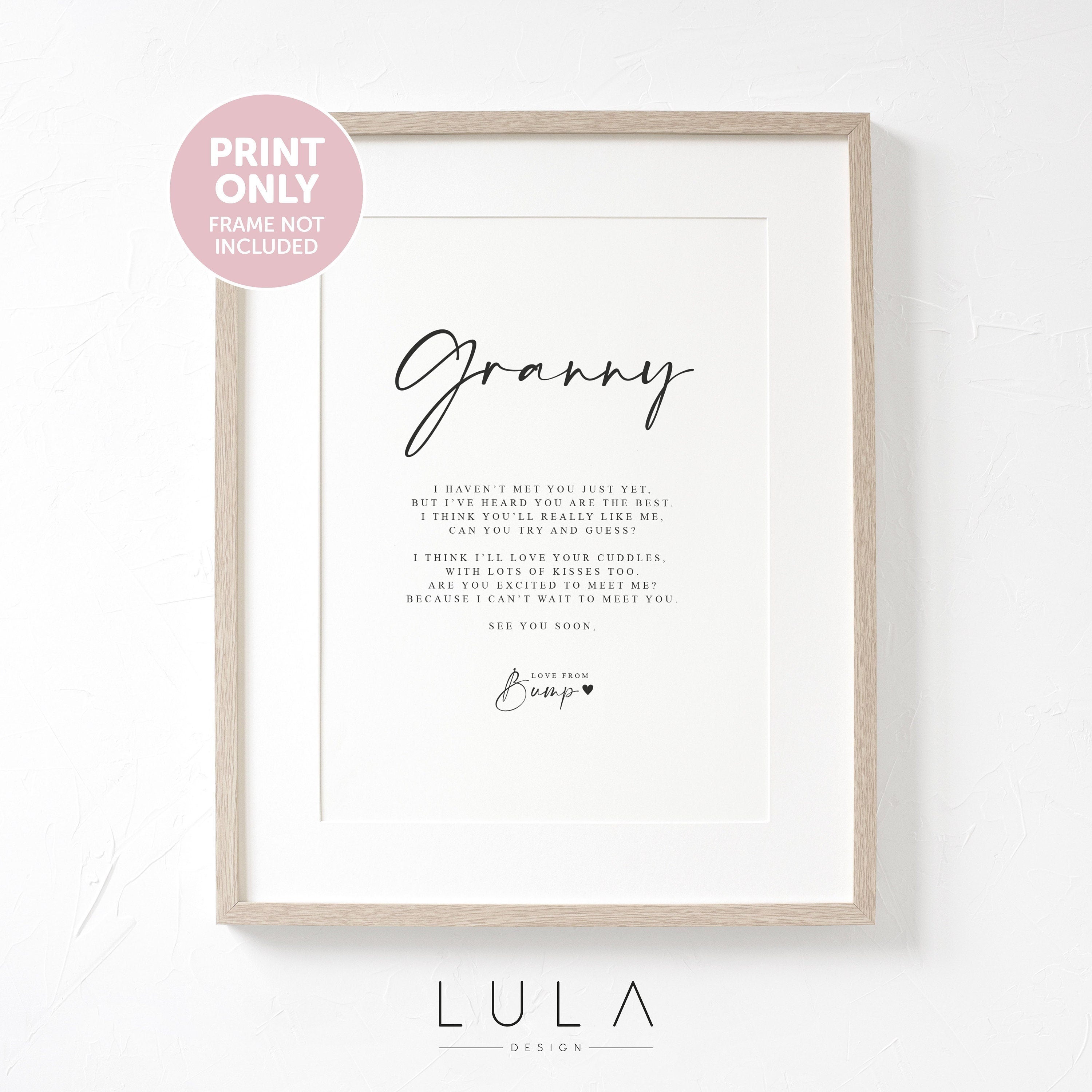 Granny to be Poem from Bump A4 or A5 PRINT, Pregnancy Announcement, Granny Poem Love Bump Gift, New Grandparent Announcement, Granny to be