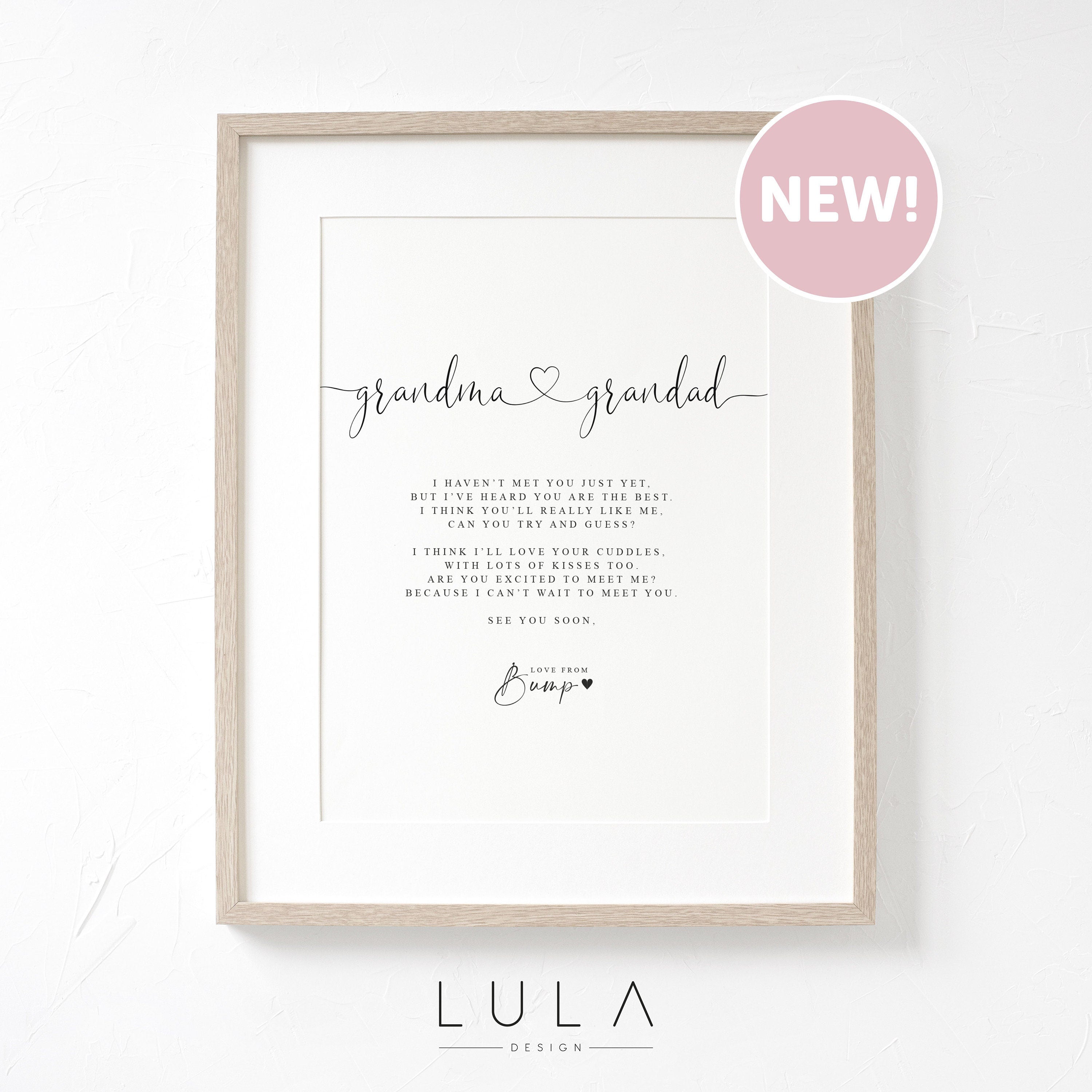 GRANDMA and GRANDAD Hello Poem from Bump A4 or A5 PRINT, Pregnancy Announcement, Poem from Bump Christmas Gift, Grandparents to be