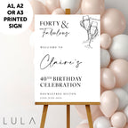 PERSONALISED Black & White Forty Fabulous Minimal Birthday Party Sign 20th 30th 40th 50th 60 PRINTED Foamex Sign Minimal Welcome Sign Drinks