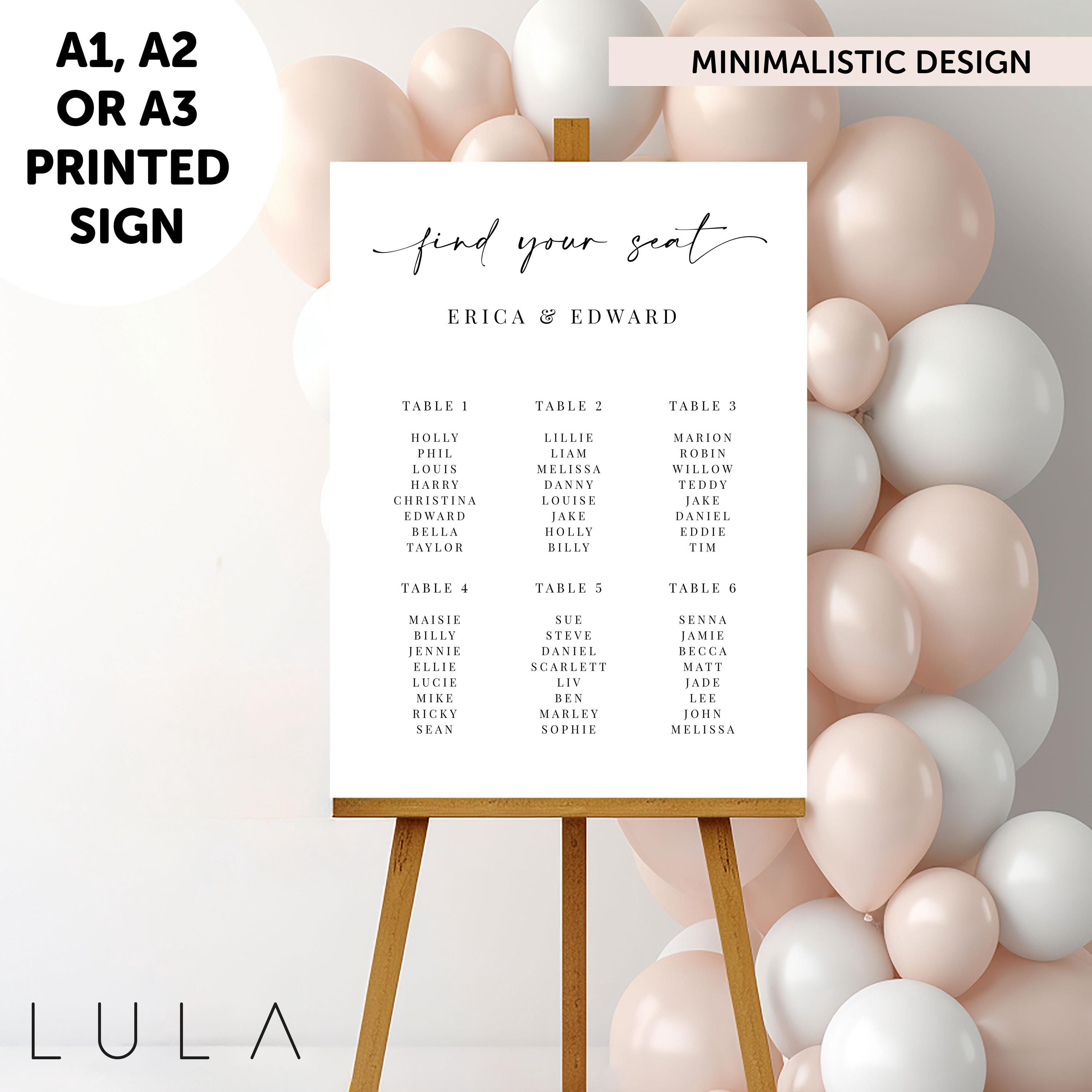 PERSONALISED A1 A2 A3 Black and White Wedding Seating Table Plan PRINTED Welcome Sign or DIGITAL download Elegant minimal wedding sign decor