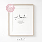 Auntie Side by Side or miles apart A4 A5 PRINT We are family connected by heart, Christmas gift, Gift to Auntie from Niece Nephew