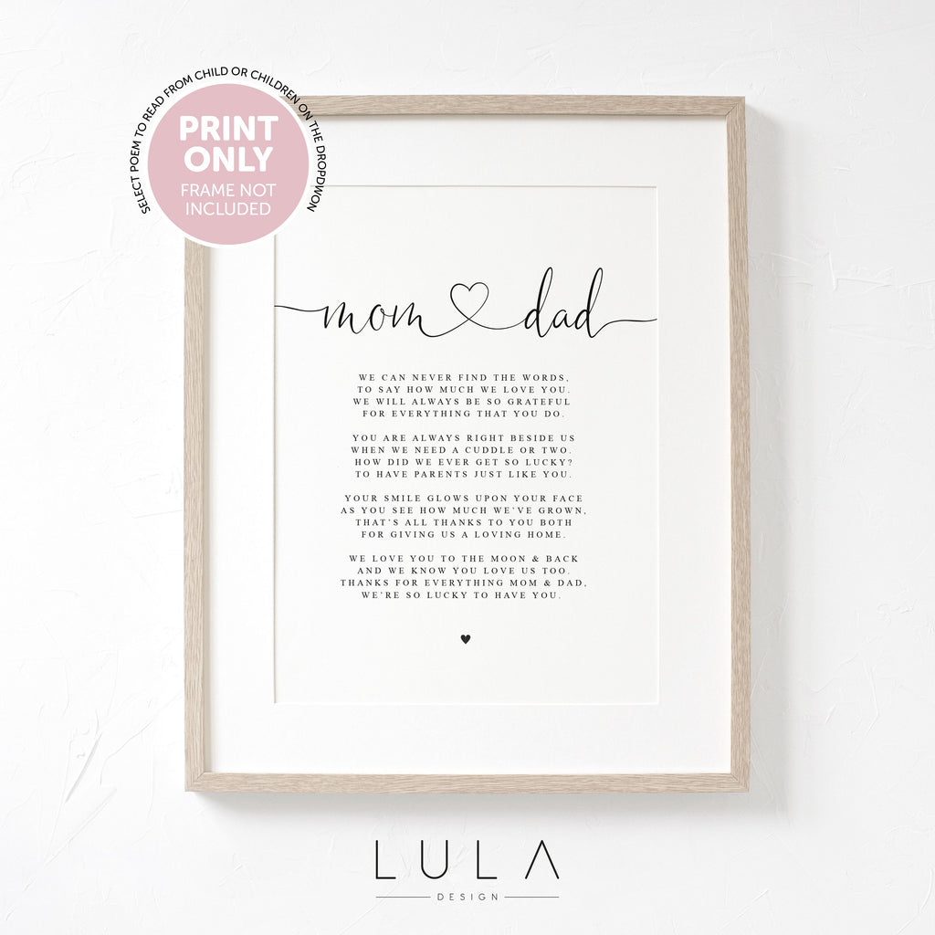 PERSONALISED Mom and Dad Poem A4 A5 PRINT Gift Mom and Dad, Poem Gift for Parents, Thank you Mom and Dad, Parents Print from children child