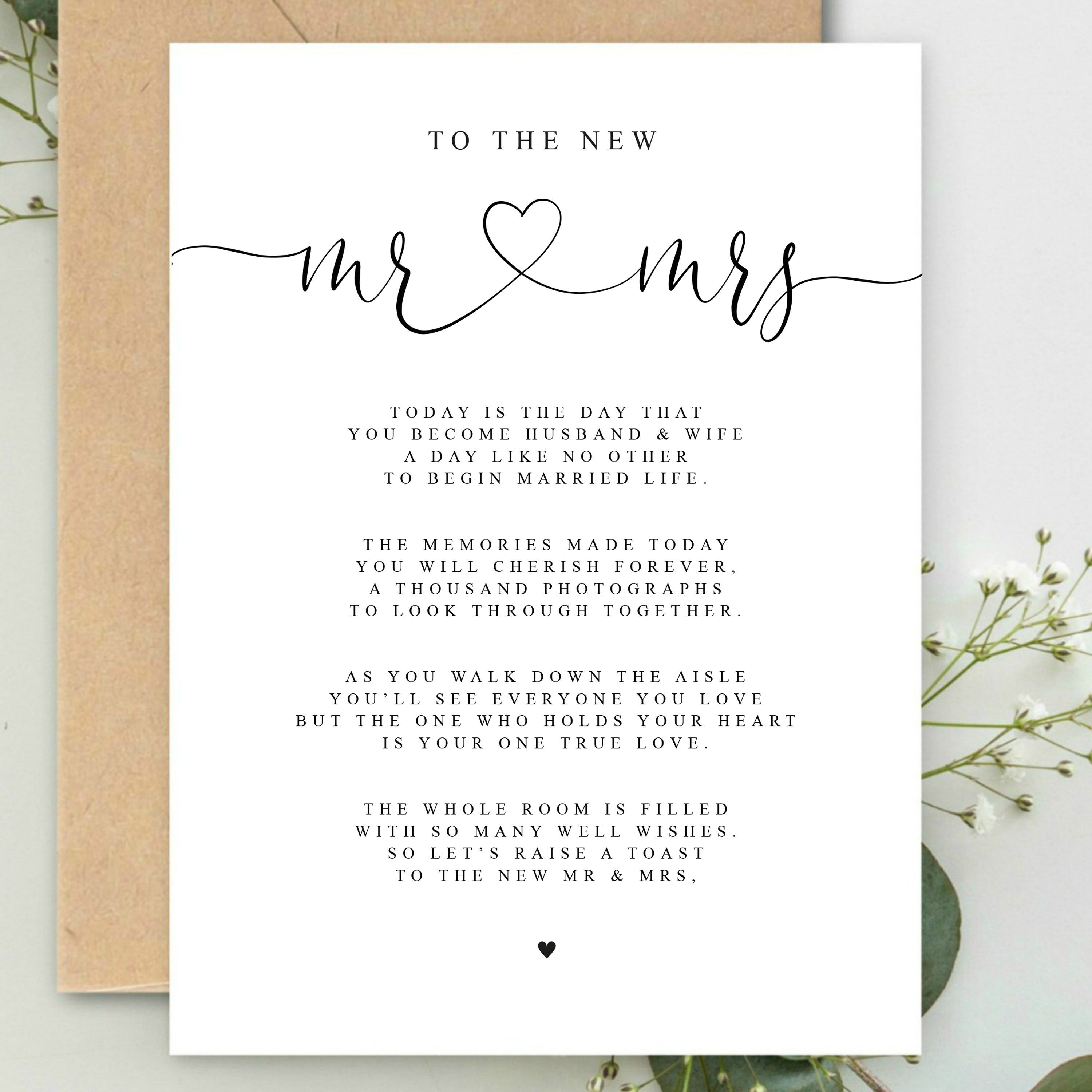 On your Wedding Day Poem A5 Greeting Card with envelope, The new Mr & Mrs Card, Bride and Groom Card, Card for Wedding, Wedding Day Card