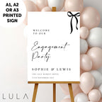 PERSONALISED A1 A2 or A3 Black and White Bow Welcome to our Engagement PRINTED Foamex Welcome Sign Elegant minimal sign decor
