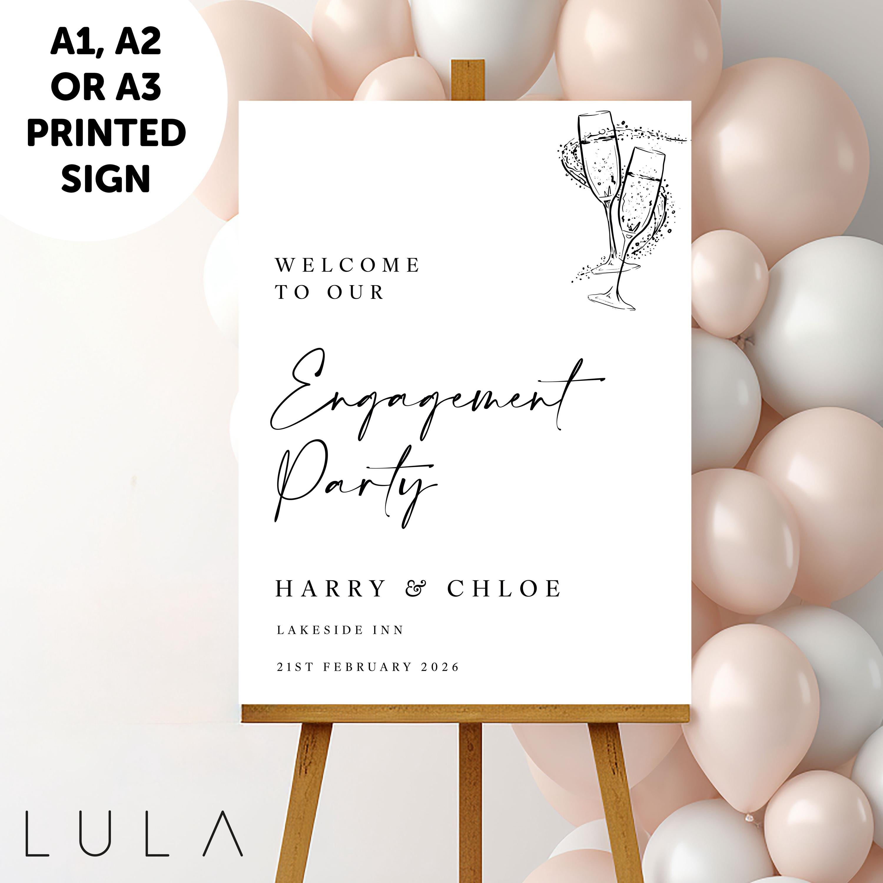 PERSONALISED A1 A2 or A3 Black and White Bow Welcome to our Engagement Foamex PRINTED Welcome Sign or DIGITAL download Elegant minimal sign decor