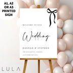 PERSONALISED A1 A2 or A3 Black and White Bow Welcome to our Wedding PRINTED foamex Welcome Sign Elegant minimal sign decor