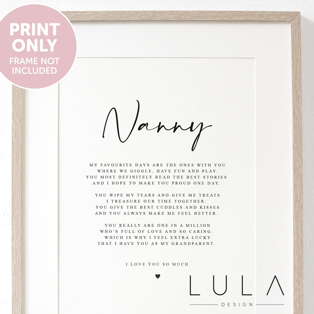 PERSONALISED Nanny Nannie Poem A4 A5 PRINT, Nanny Gift, Grandparent Poem, Nanny Nannie Christmas Gift to Nanny from Grandchild Grandchildren