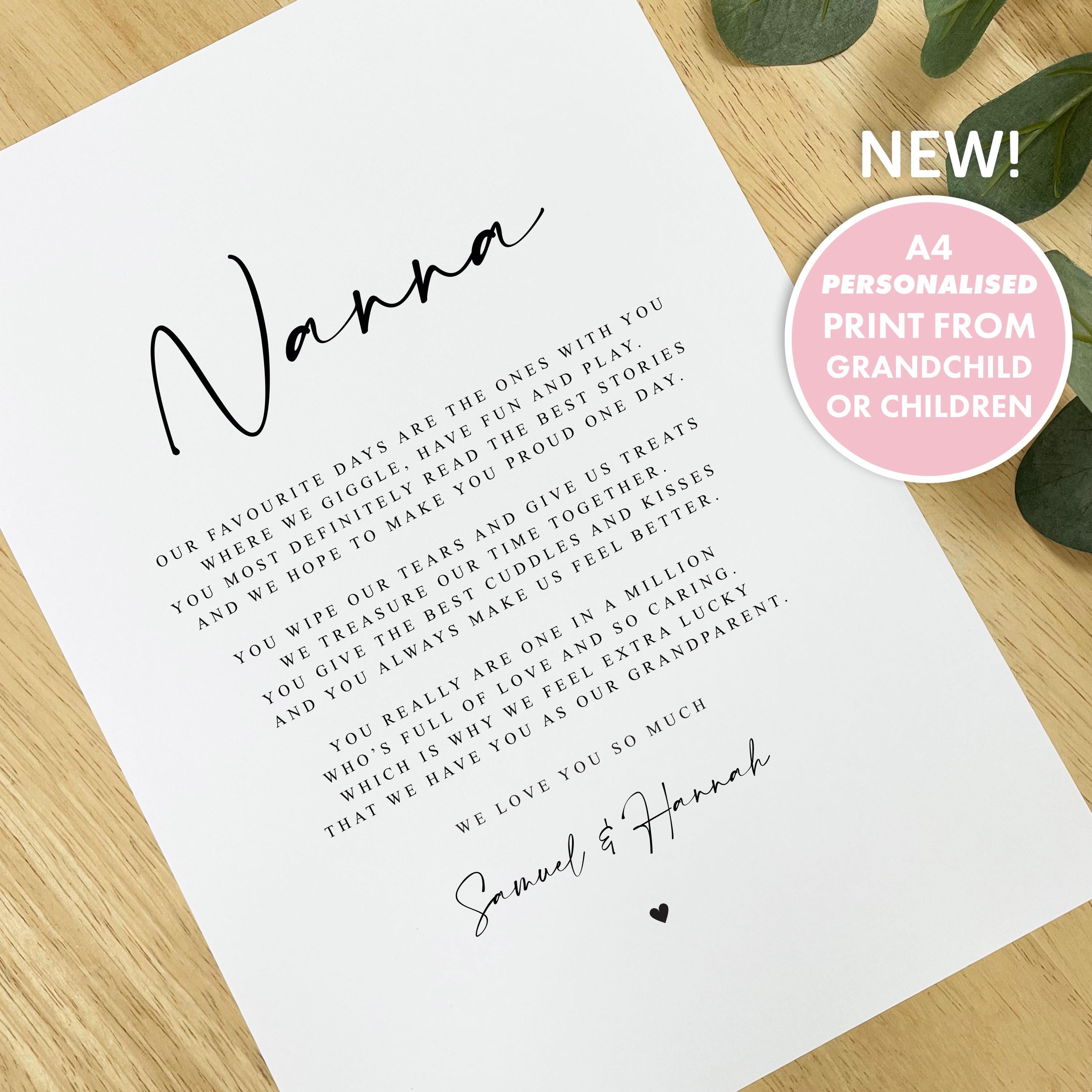 Personalised NANNA Poem A4 A5 UNFRAMED PRINT, Nanna Grandparent Poem, Gift to Nanna Christmas Gift Nanna Gift Grandchild Grandchildren